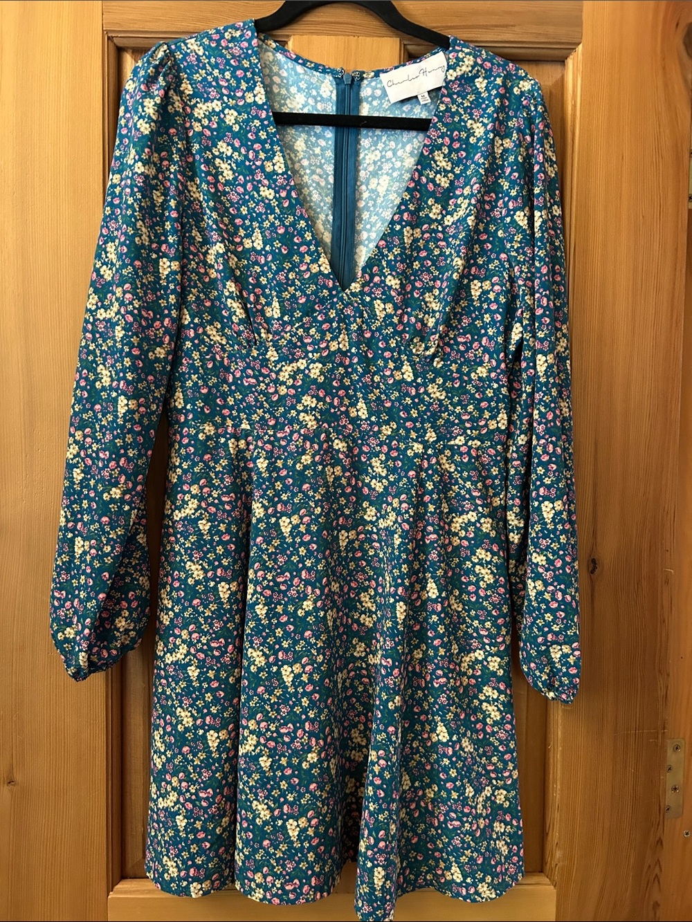 Charles Henry Teal Floral Dress